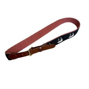 Leather Man Top Grain Leather Belt Compass Wave Nautical Sailing Canvas Fabric